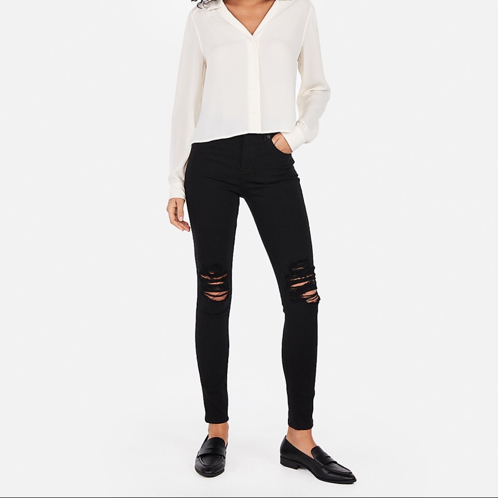 High waisted ripped black jeans